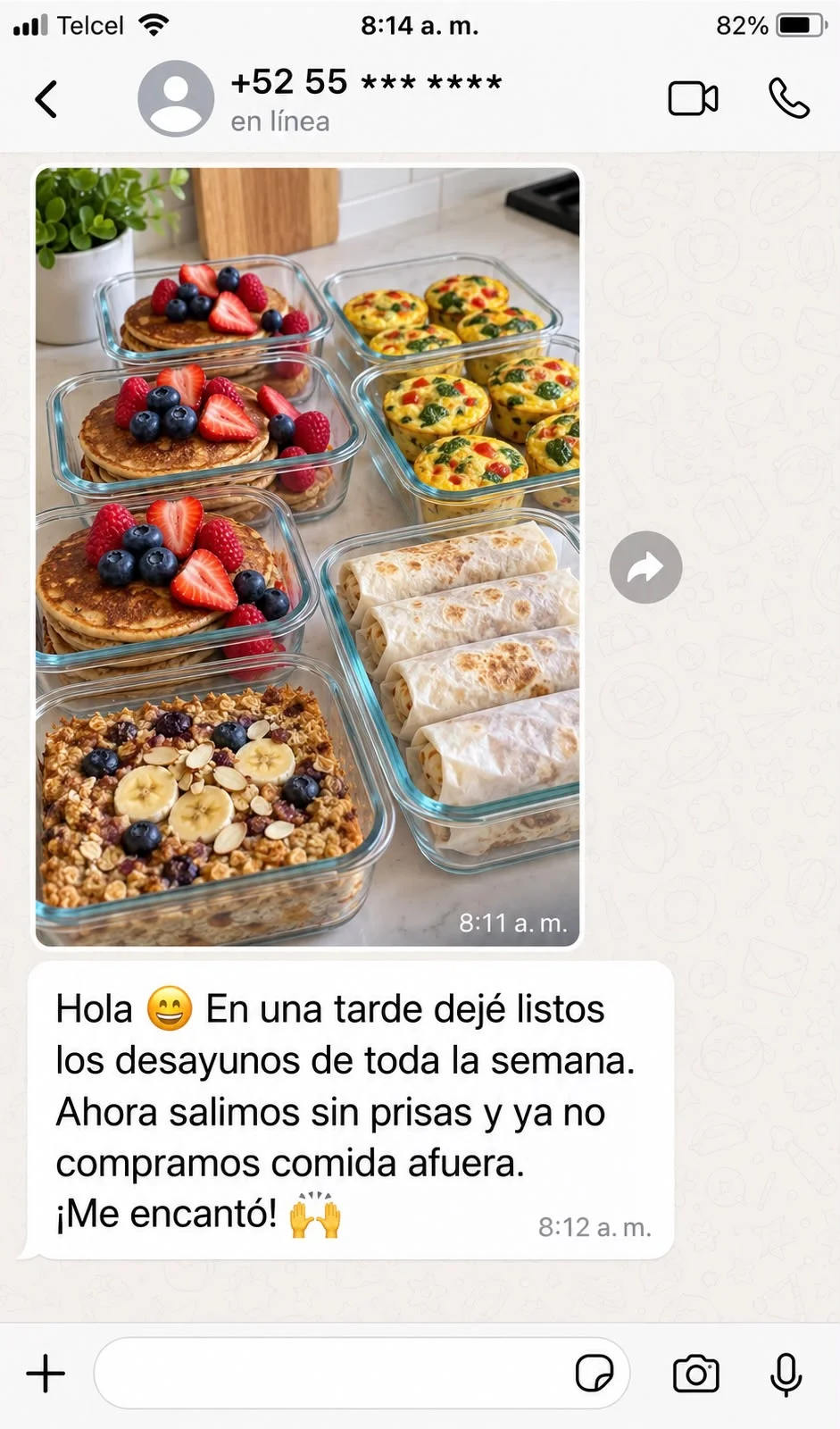 Testimonio real por WhatsApp: desayunos de toda la semana preparados en una tarde