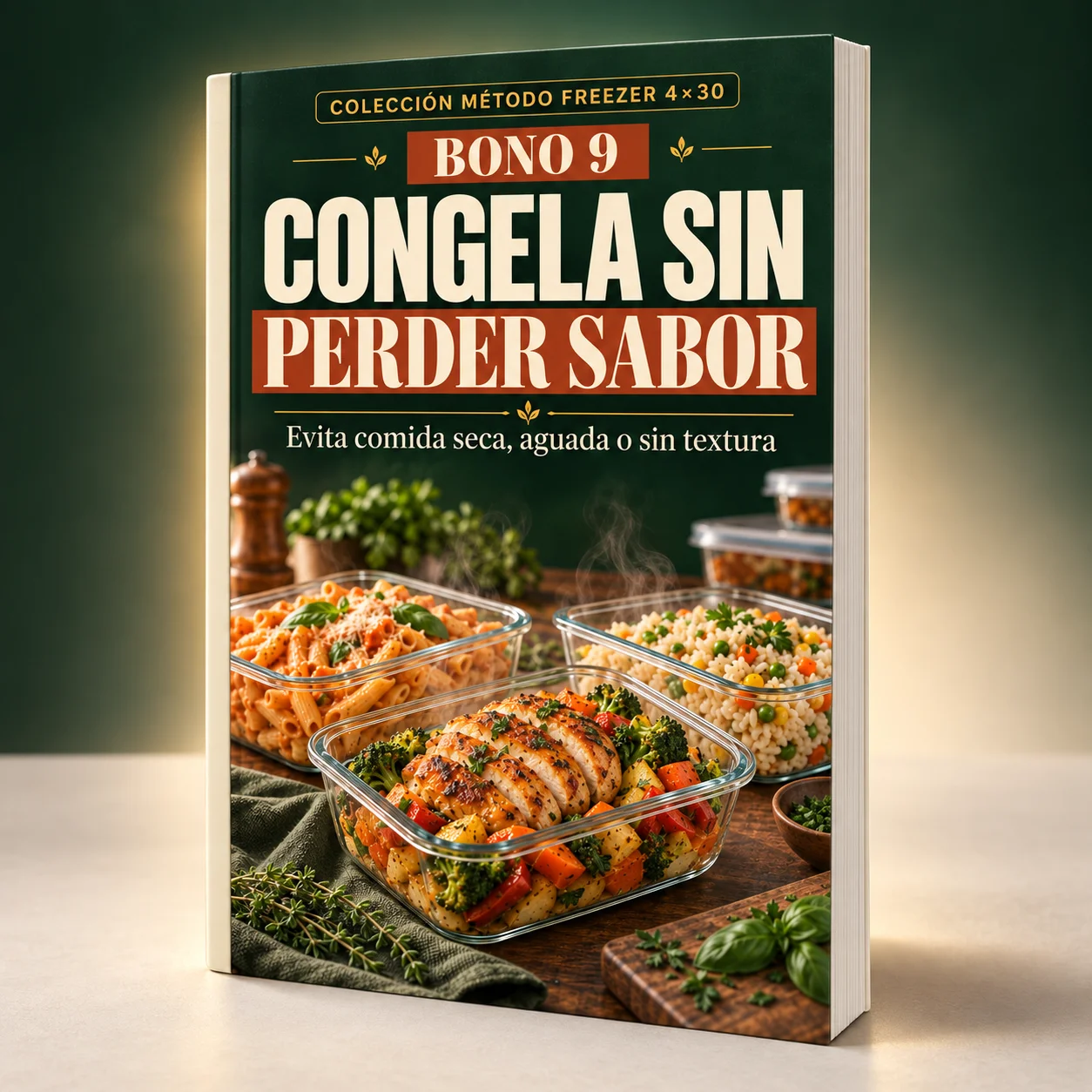 Portada del bono Congela sin Perder Sabor con recipientes de comida recién preparada